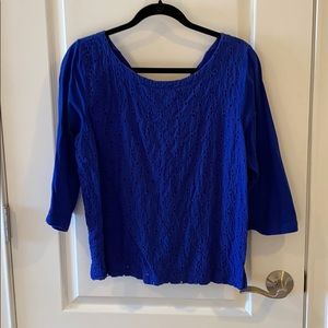 J. Crew Blue Top with Eyelet Lace Detailing